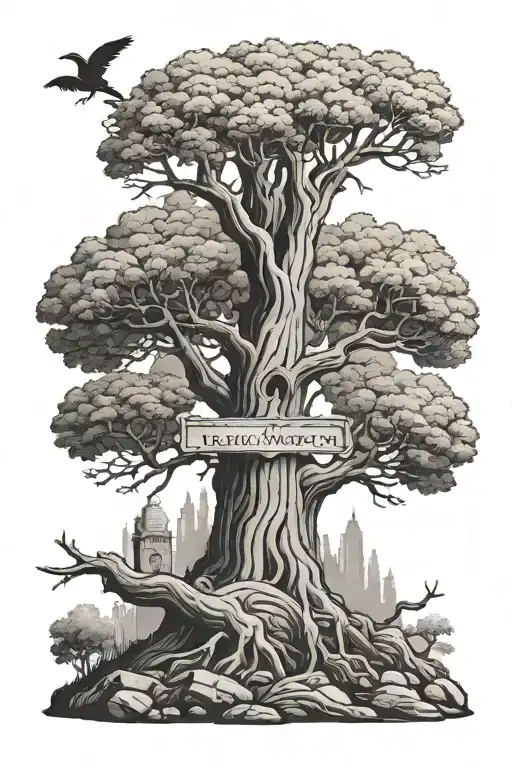 Tree With Tombstone At The Bottom