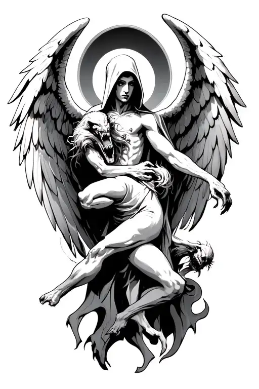 Hooded Arch Angel Defeating A Demon