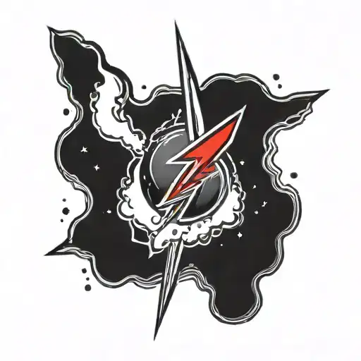 Small Red Lightning Bolt With A Space Scene Inside