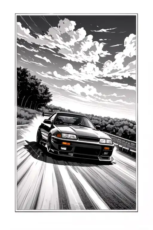 S14 Kouki Drifting On Winding Road Towards Sunset Sky