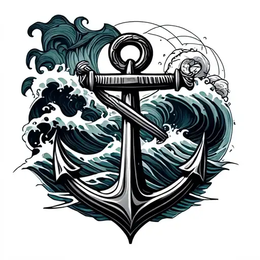 Anchor With Ocean Waves