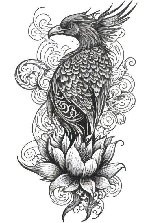 Phoenix With Lotus Flower