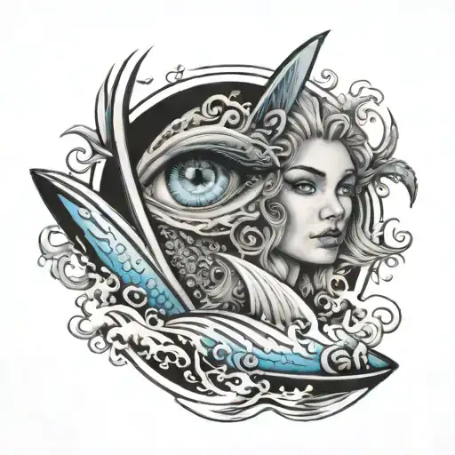 Pair Of Blue Eyes And Surf Board