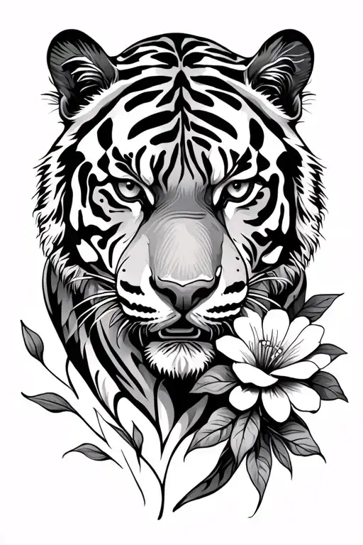 Tiger Tattoo With Flowers