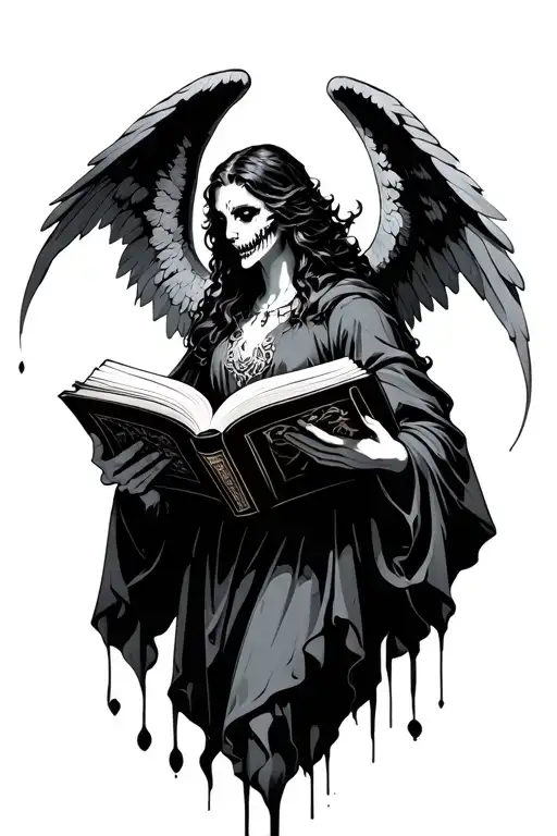 Demonic Angelic Figure Holding Open Book