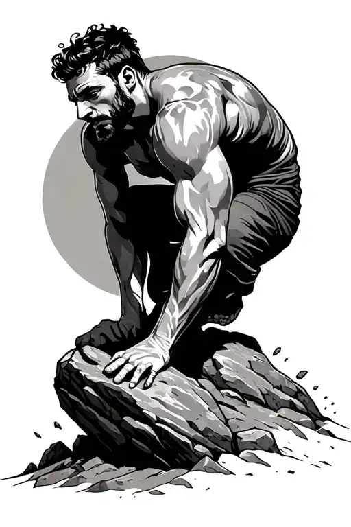 Man Rolling Boulder Uphill