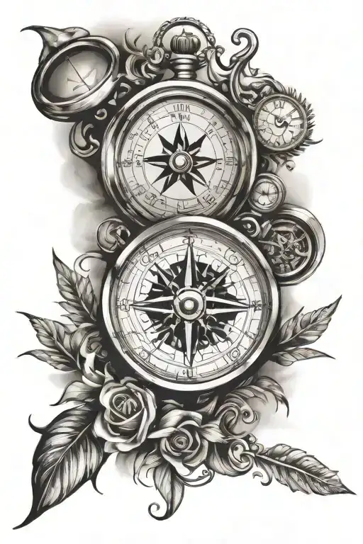 Compass And Clock Combined Together