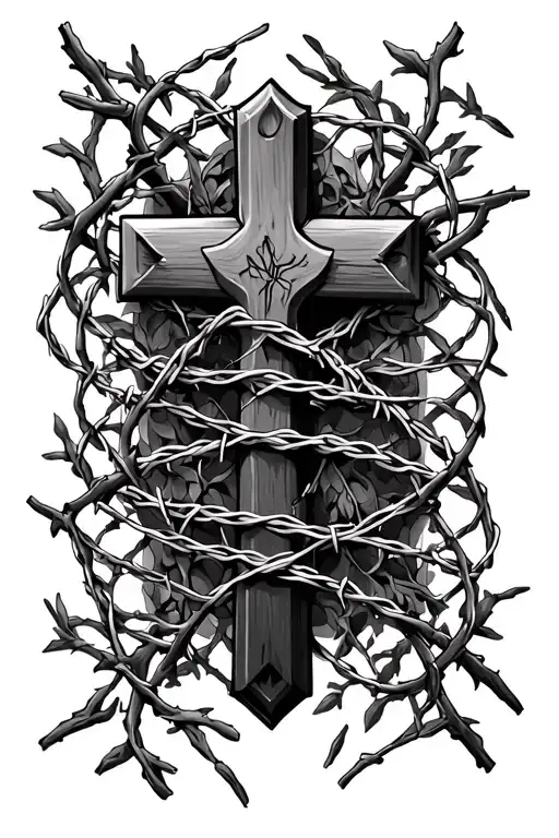 Cross Wrapped In Barbwire Vines