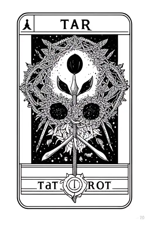Tarot Card Design Featuring Crafting Materials Like Crochet Hook