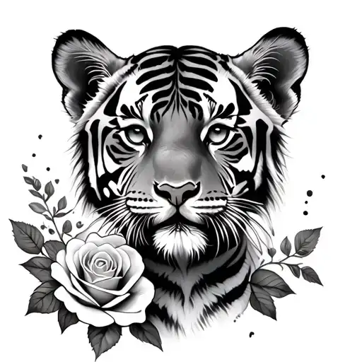 Tiger Cub And Roses
