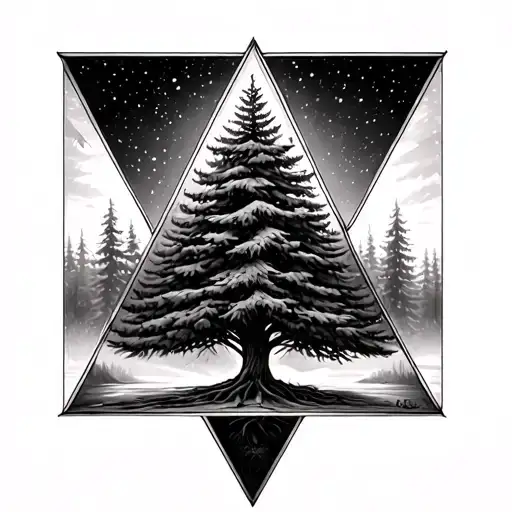 Evergreen Tree Inside Of A Triangular Prism