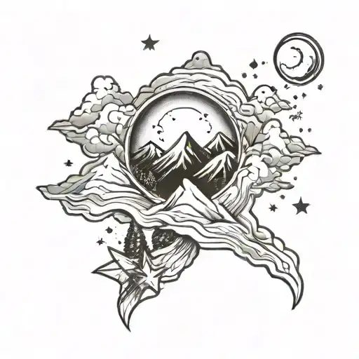 Mtns With Moon And Stars