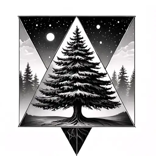 Evergreen Tree Inside Of A Triangular Prism