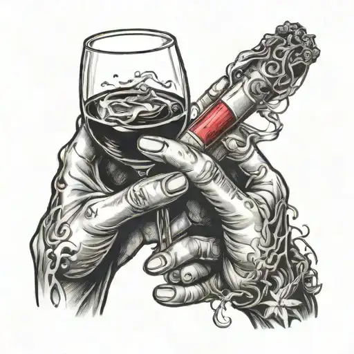 Dead Hand Holding A Glass Of Wine And A Cigarette
