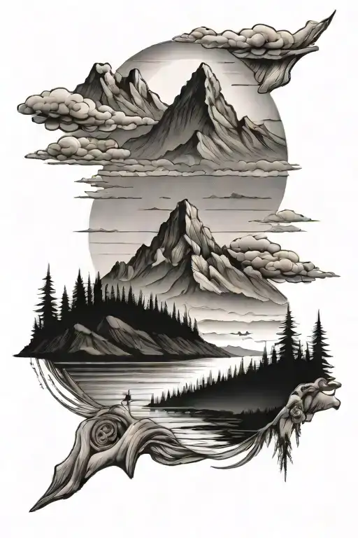 Mountains Pier Looking On Sunset