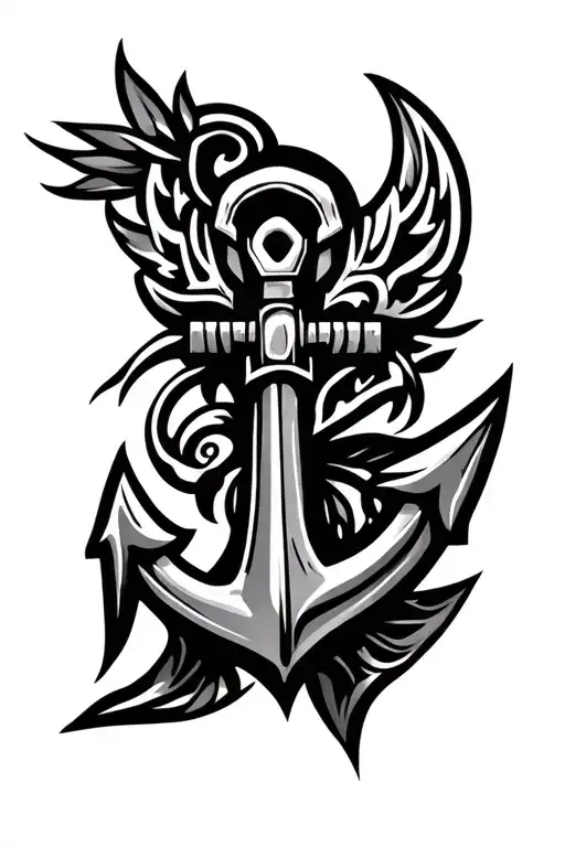 Master Chief Anchor Polynesian Tribal Tattoo Design Combining