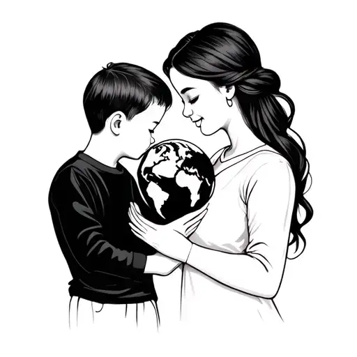 Mom And Son Profile Holding A Small World