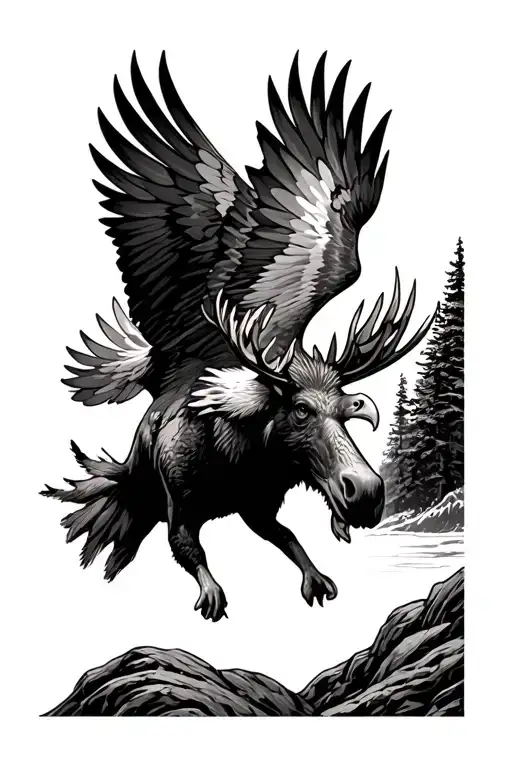 Moose And Eagle Soaring