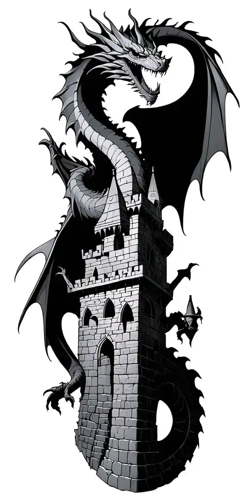 Dragon Fighting Knights Ruined Castle