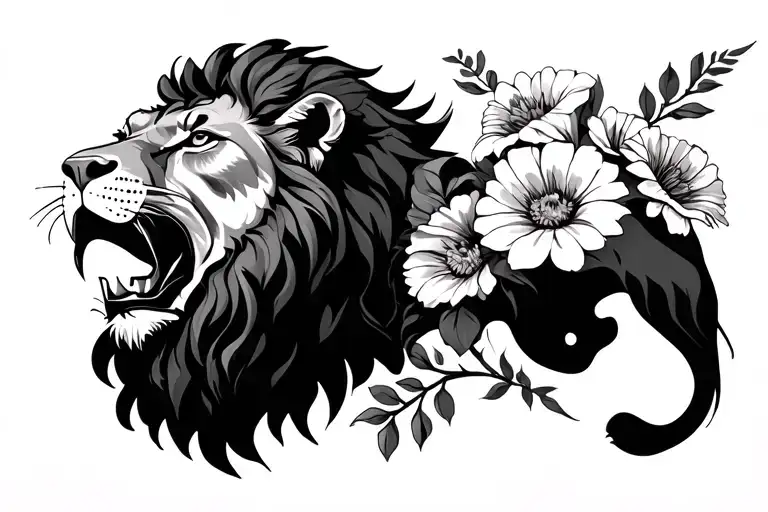 Lion With August Flowers In Mouth Hanging
