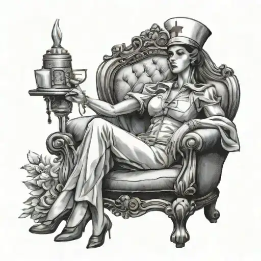 Nurse Holding Big Syringe While Sitting In Throne
