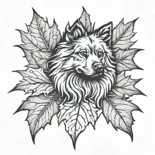 Maple Leaf And Keeshond Dog