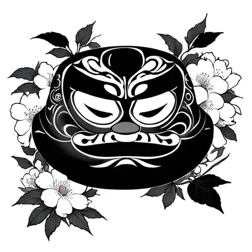 Full Sleeve Tattoo Black-three Daruma Doll Colored-sakura Leaves Colored-left Arm