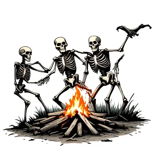 3 Skeletons Dancing Around A Campfire