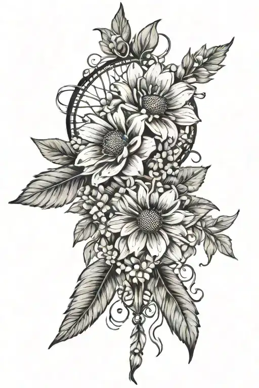 Daisy And Sweet Pea Bouquet With Holly Flower And Dreamcatcher Chains