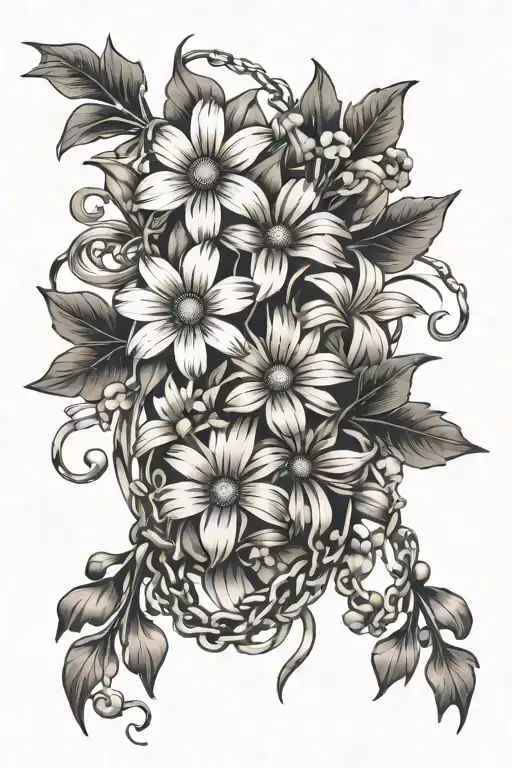 Daisy And Sweet Pea Bouquet With One Holly Flower And Chains And Tassels