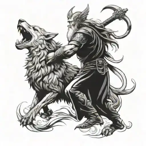 Odin Fighting Fenrir