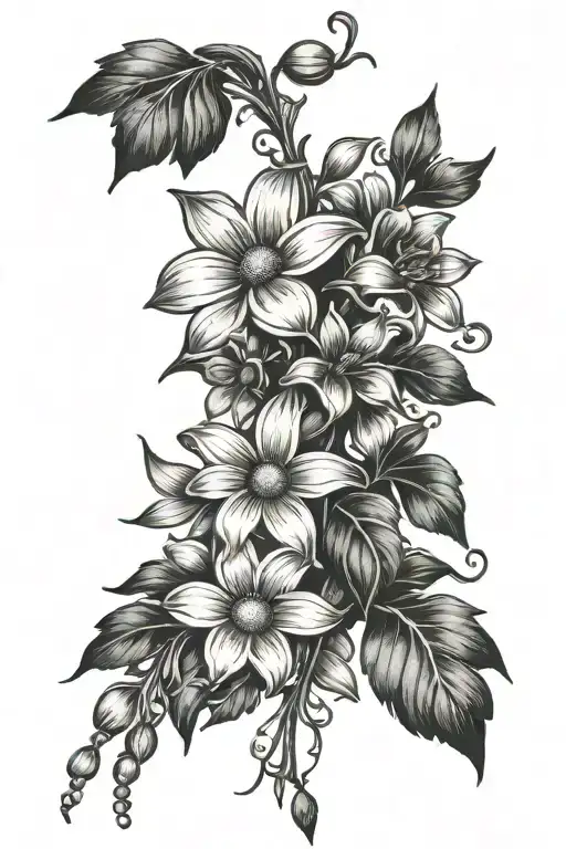 Daisy And Sweet Pea Bouquet With One Holly Flower And Hanging Connecting Tassels