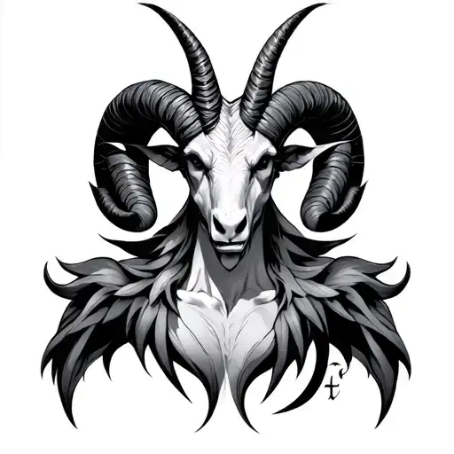 Demonic Aries Zodiac On Half The Chest With Capricorn Zodiac Symbol