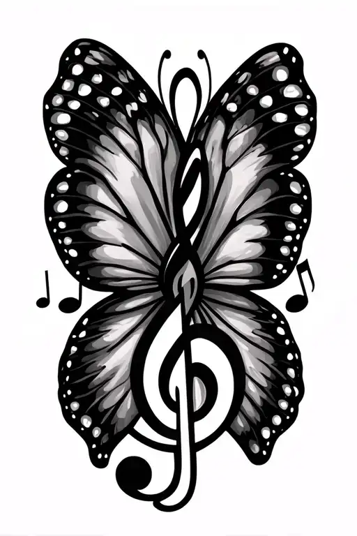 Butterfly With Treble Clef In Center And Music Notes On Wings
