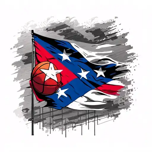 Puerto Rican Flag And Basketball Court