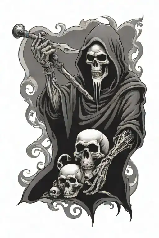 Grim Reaper Holding Hour Glass And Skull