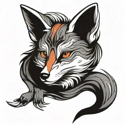 Kitsune Fox White Red Orange