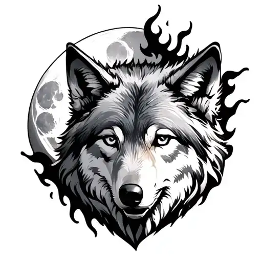 Wolf With Flaming Moon