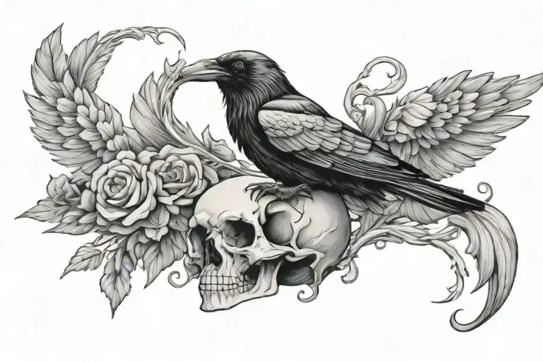 Raven Perched On A Skull