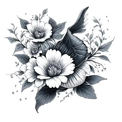 Flowers And Koi