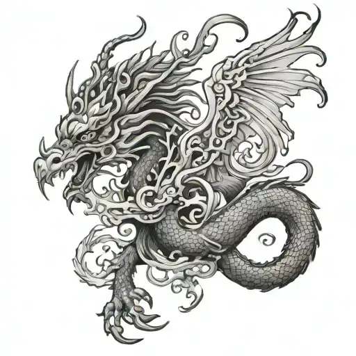Chinese Dragon And Phoenix Rising From The Ashes
