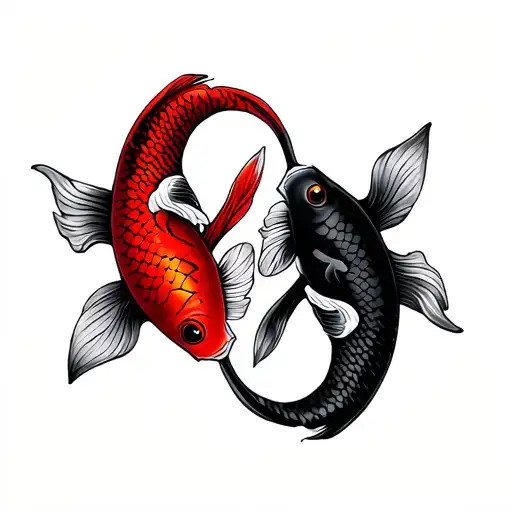 Two Koi Fish In Yin Yang Red And Black Circling Eachother