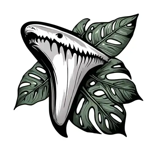 Snaggle Tooth Shark Tooth With Monstera Leaf Pattern