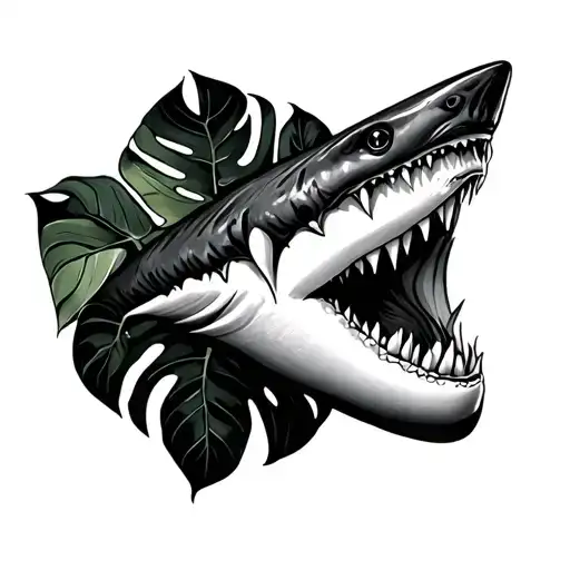 Snaggle Tooth Shark Tooth With Monstera Leaf Pattern Inside Of It