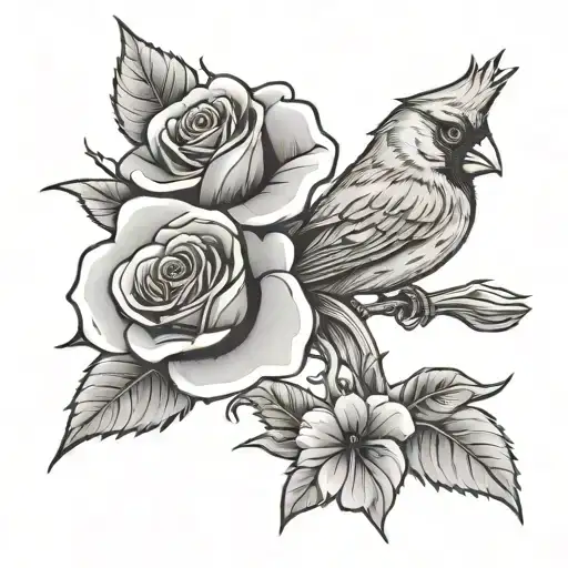 Rose With Cardinal Bird