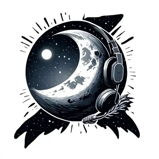 Man On The Moon With A Light Of Hope From Earth With Love And Headphones