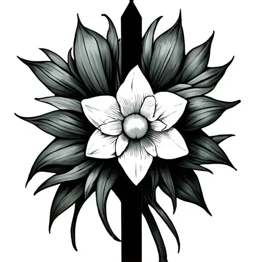 Cross With Daffodils And Joquill Fine Line