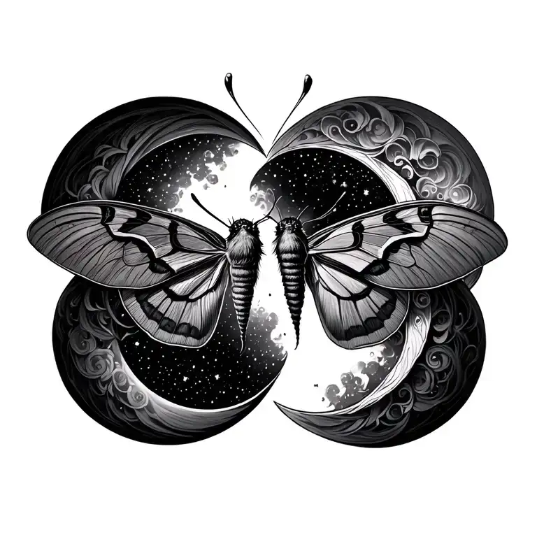 Centered Singular Moth And Crescent Moons Facing Each Other