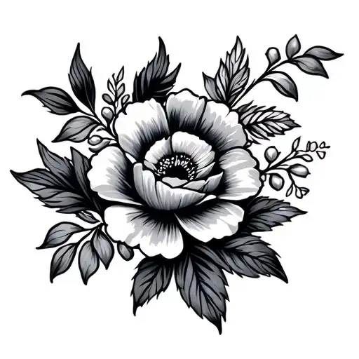 A Linear Drawing Of A Stylized Floral Arrange
