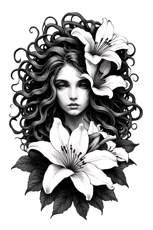 Medusa Tattoo With Lillies Blooming